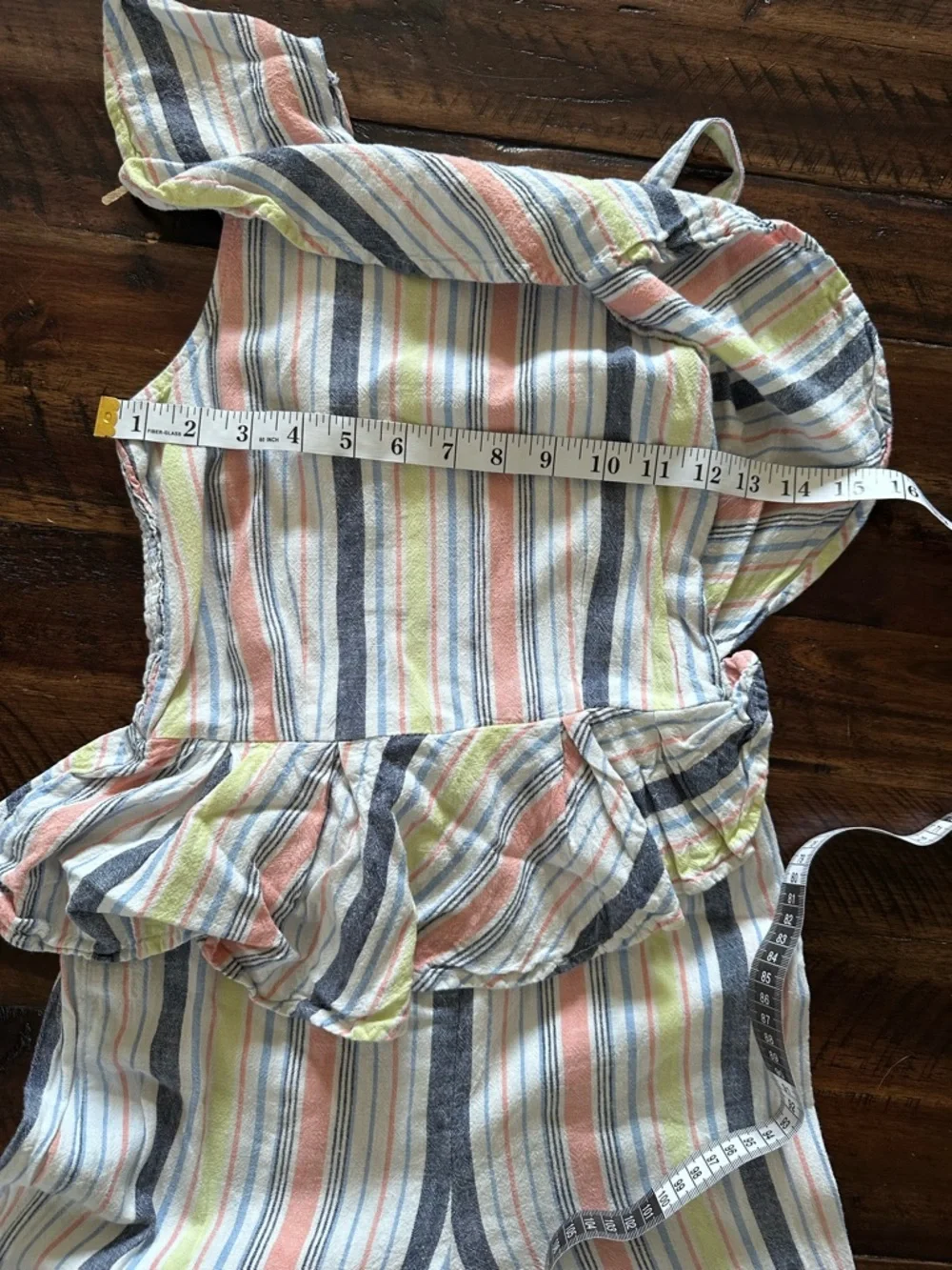 Habitual Girls Striped Jumpsuit Linen Blend Ruffle One Shoulder 10